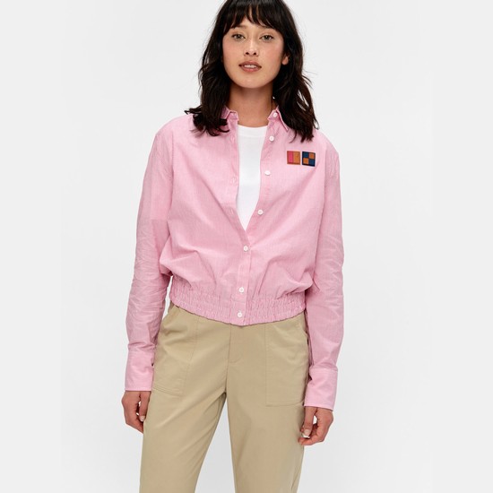 Aigle A Classic Collar Long Sleeves Seersucker Shirts Women Pink ZA-85940